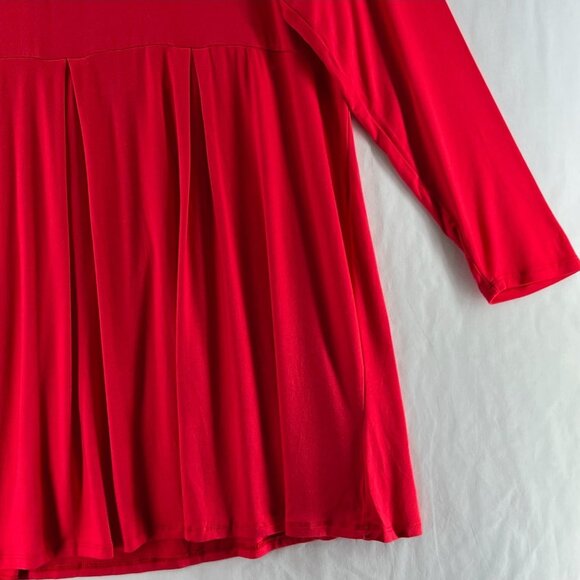 DOUBLJU Pleated Babydoll Dress 5XL Long Sleeve Scoop Neck Pullover Stretch Red - Picture 4 of 10